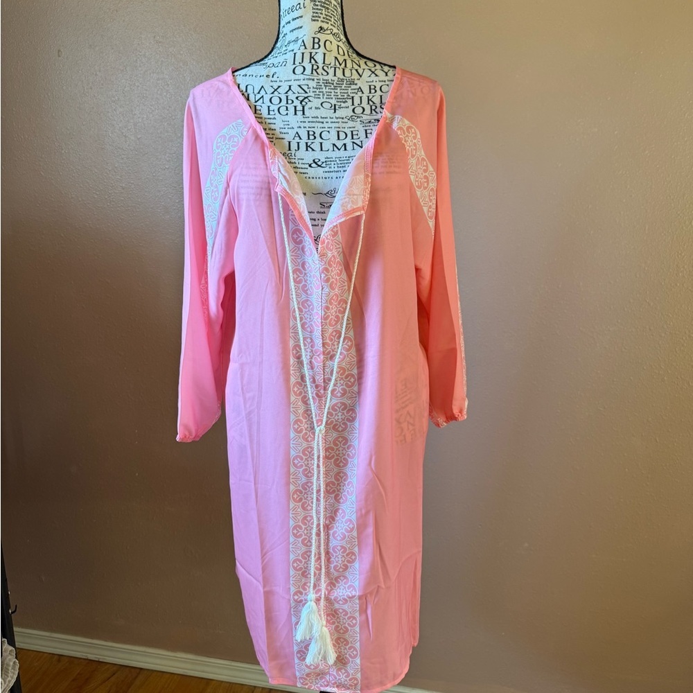 MISSLOOK Coral Long Sleeve Kaftan with Patterned Detail